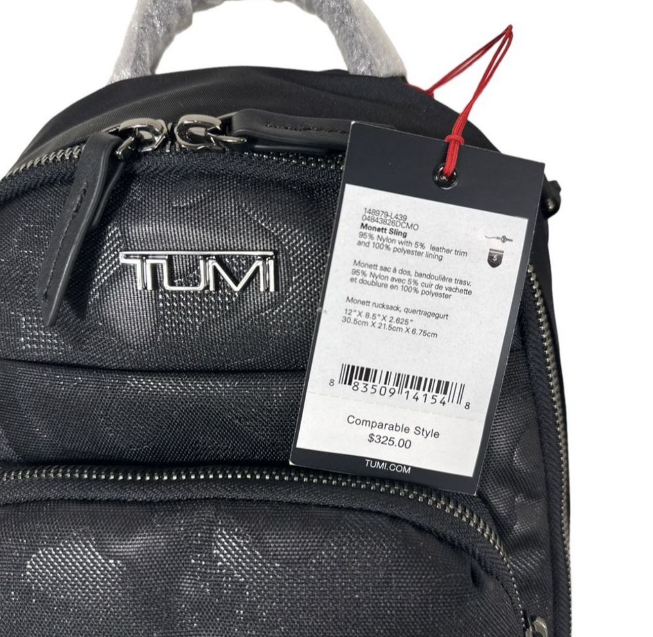 NWT Tumi Monett Sling Backpack Unisex Black Camo Medium  Zip Closure