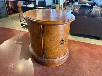 Oval Drum Style End Table with Burled Wood
