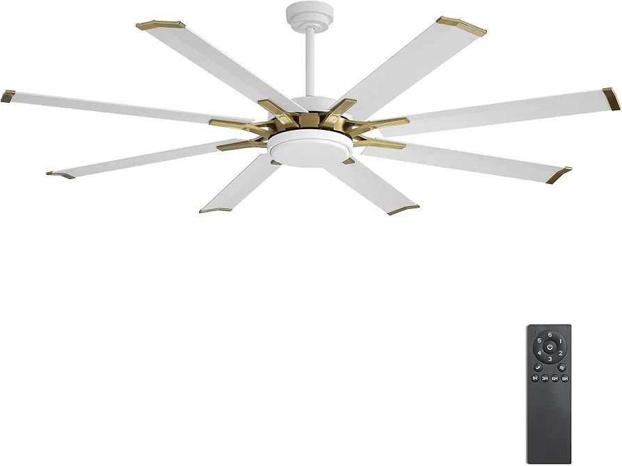 WINGBO 72" Large Industrial Ceiling Fans No Lights, 8 Aluminum Blades, 6-Speed Powerful Brushless DC Motor Reversible, High Volume 9760 CFM at 129 RPM