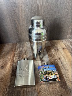 Cocktail Shaker and Two Hip Flasks Set