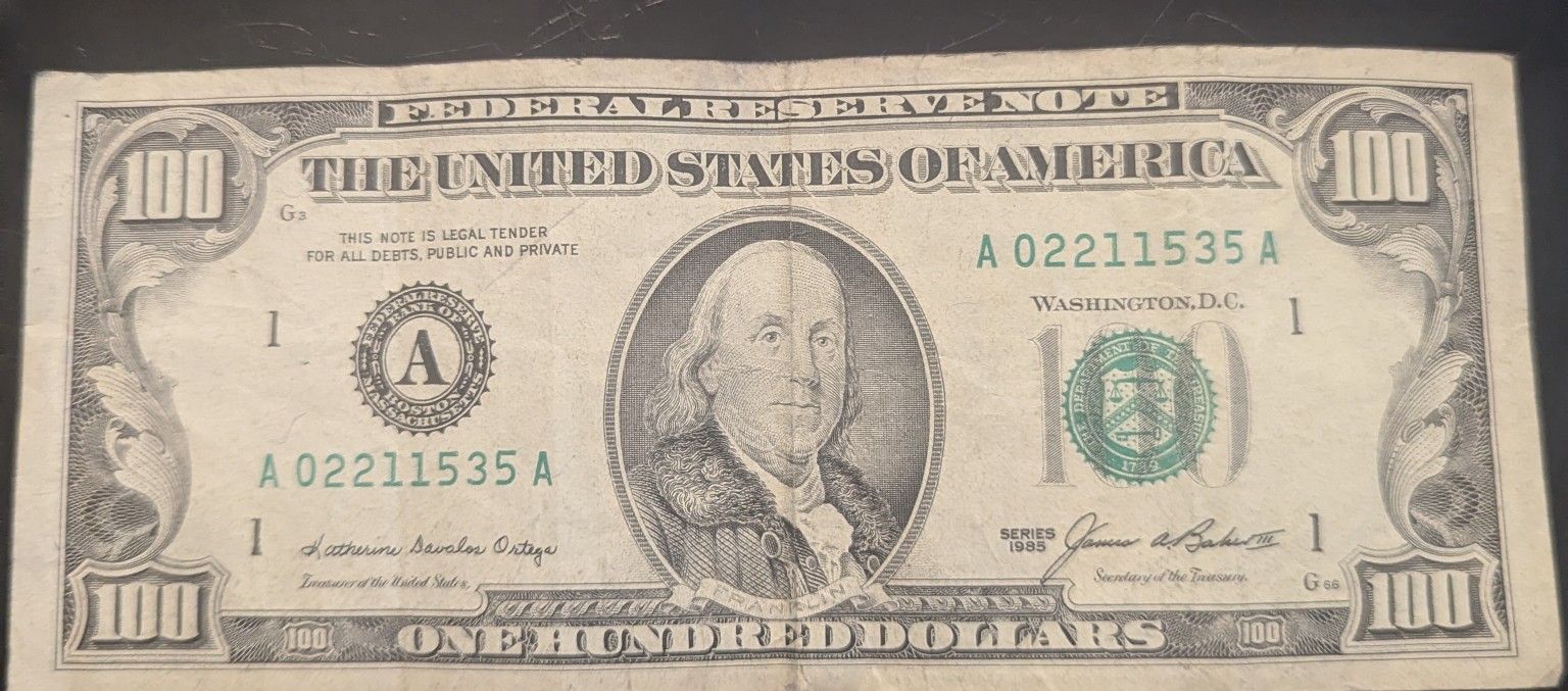 Rare 1985 100 Dollar Bill