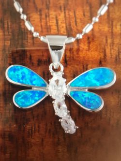 925 silver 4 opal dragonfly cz pendant