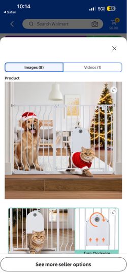 Brand New Metal Safety Gate with Built-In Cat/Pet Door - White Pressure Mount