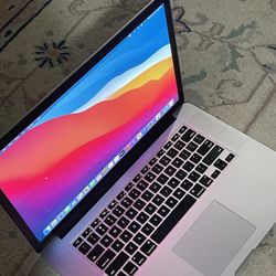 15” Retina Core I7; MacBook Pro 500GB SSD 16GB RAM $375 