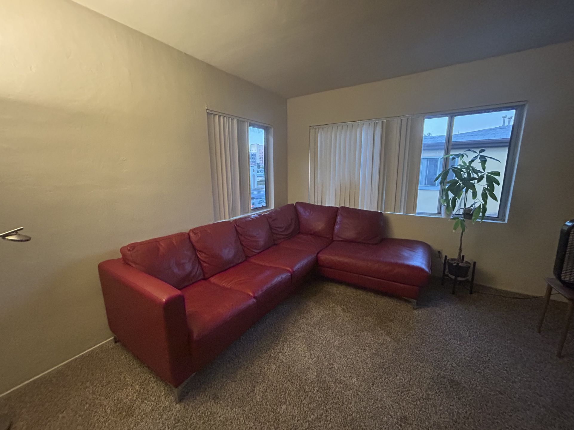 Large Leather L-Shaped Couch (Red)