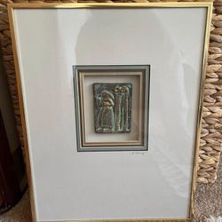 Framed  ceramic artwork from the "Sumerian III" series by American artist Harris G. Strong