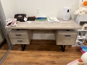 Gray Desk with Black Handles