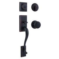 Kwikset Aged Bronze Front Door Entry Doorknob Handle And Deadbolt 
