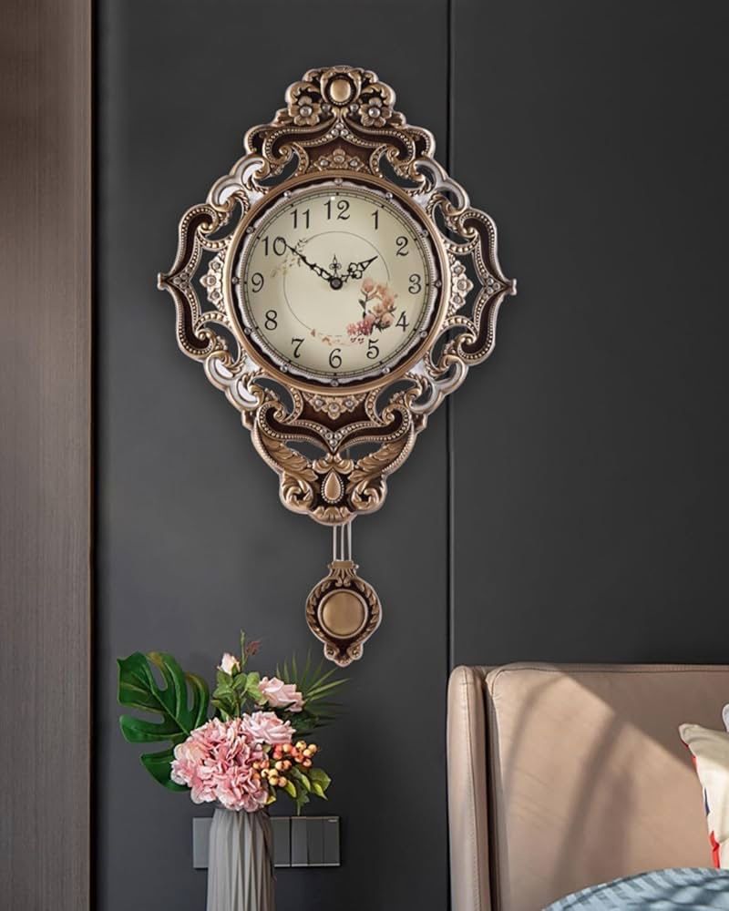 Antique Art Wall Clock Brown Silent Non Ticking
