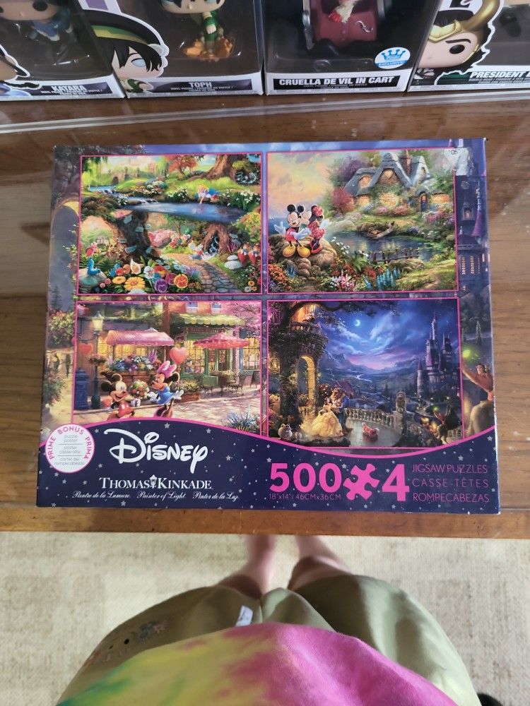 4 Pack Disney Puzzles, Mickey Mouse, Beauty And The Beast, Alice In Wonderland. 500 Pc Puzzles