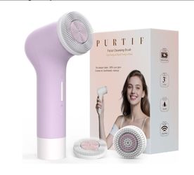 Electric Facial Cleansing Brush, Rechargeable Silicone Face Scrubber Exfoliator with Patented Dual-Ring Brush Heads, 3 Rotating Speeds, Non-Vibration 