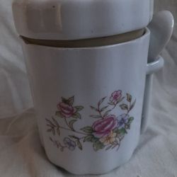 Vintage F.T.D.A 1998 Porcelain Floral Sugar Jar W/ Spoon