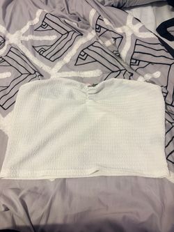 White Textured Bandeau Crop Top