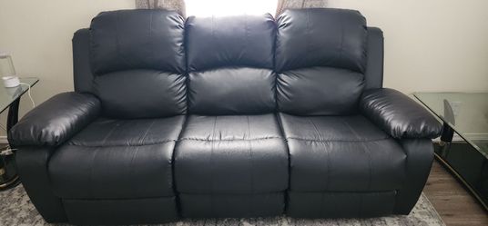 Black leather reclining couch 3-PC set: Sofa, loveseat and chair