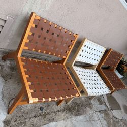 3 Piece Bohemian Wood Mid century brown faux leather Bistro Chairz