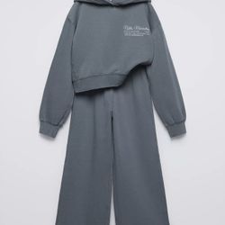 Zara 11/12 Years Grey  Matching Sweatshirt And Wide Leg Plush Pants