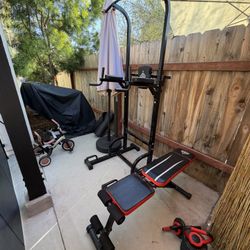 Pull-Up & Dip Power Tower/ Adjustable Workout Benc