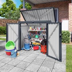 Outdoor Trash Can Storage Shed for 2 Bins Metal Garbage Bin Enclosure Waterproof Outdoor Trash Storage Cabinet Small Generator Shed for Garden Yard Ou