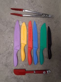 Cuisinart 6-Piece Color Knife Set + KitchenAid Tongs & Spatula Bundle
