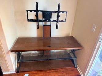 3-Tier Wood & Glass TV Stand with Integrated Mount (Fits 32"–65")