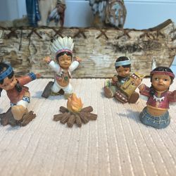 Vintage Set of 4 Native American Figurines dancing around a Fire