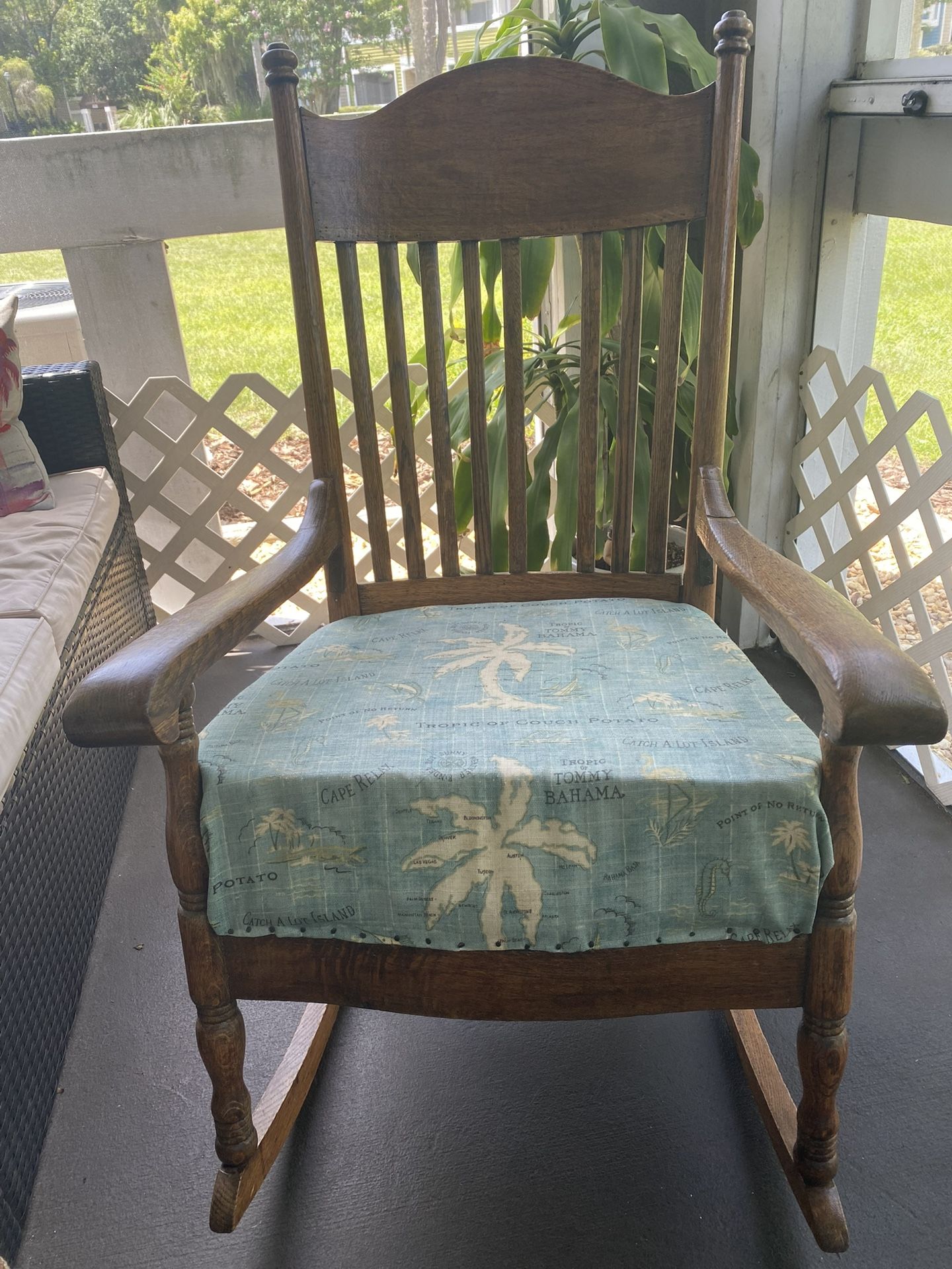 Reupholstered, Refinished Antique Rocker