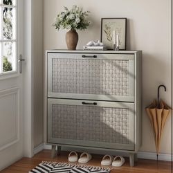 New Shoe Cabinet with 2 Flip Handmade Woven Drawers
