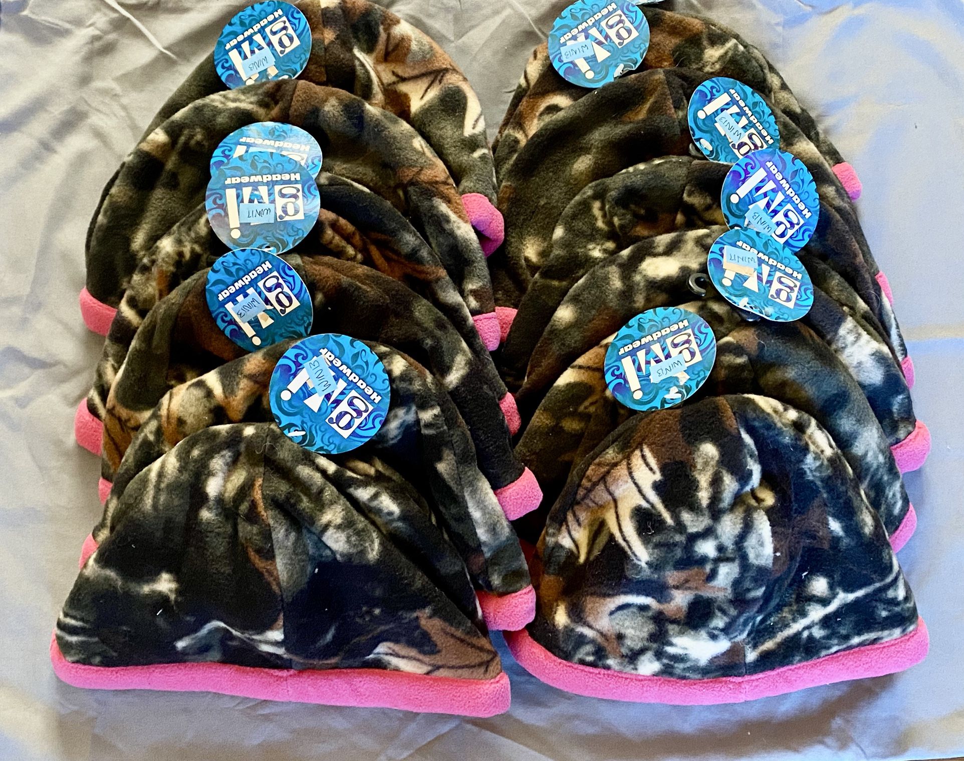 Wholesale Lot (12) Camo Fleece Beanie Hat Reversible Pink Winter Ski Cap Warm