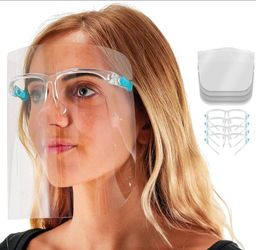 (200pc) Safety Face Shields with Glasses Frames (Pack of 4) - Ultra Clear Protective Full Face Shields to Protect Eyes, Nose, Mouth - Anti-Fog PET Pla