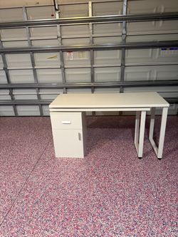 White Office Desk with Storage Cabinet