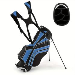 6-Way Golf Stand Bag W/ Cooler & Shoe Pocket, Shoulder Strap & Rain Hood (Blue/Black)