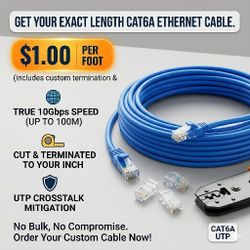 Ethernet Cables CAT6A any Length Up To 300ft 1 Dollar Per Foot