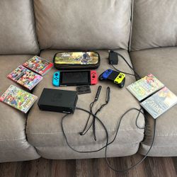 Nintendo Switch With Games, Case And Controllers