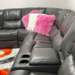 Huge Sectional With 3 Recliners, Gray Or Black. 