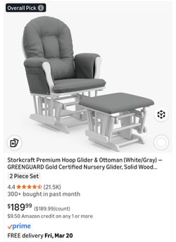 Storkcraft Premium Rocking Chair / Hoop Glider & Ottoman — Nursery Glider, Solid Wood