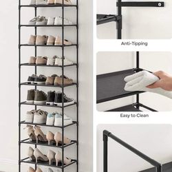 Shoe Rack, 10 Tier Shoe Shelf, Shoe Storage Organizer, Space-Saving, Black