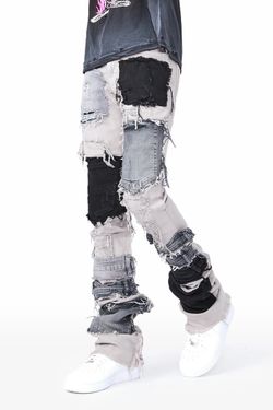 Light Grey Patchwork Super Stacked Jeans Size 30