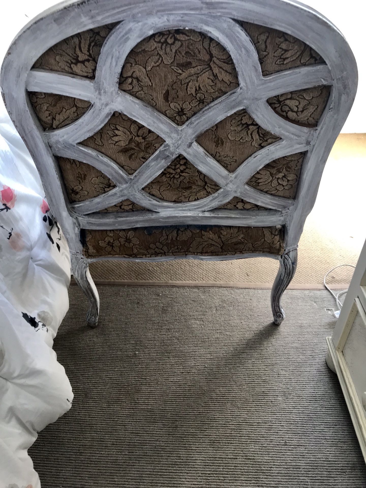 Beautiful big wood chairs with French legs very wide can fit two people very comfortable originally $500 each I have two