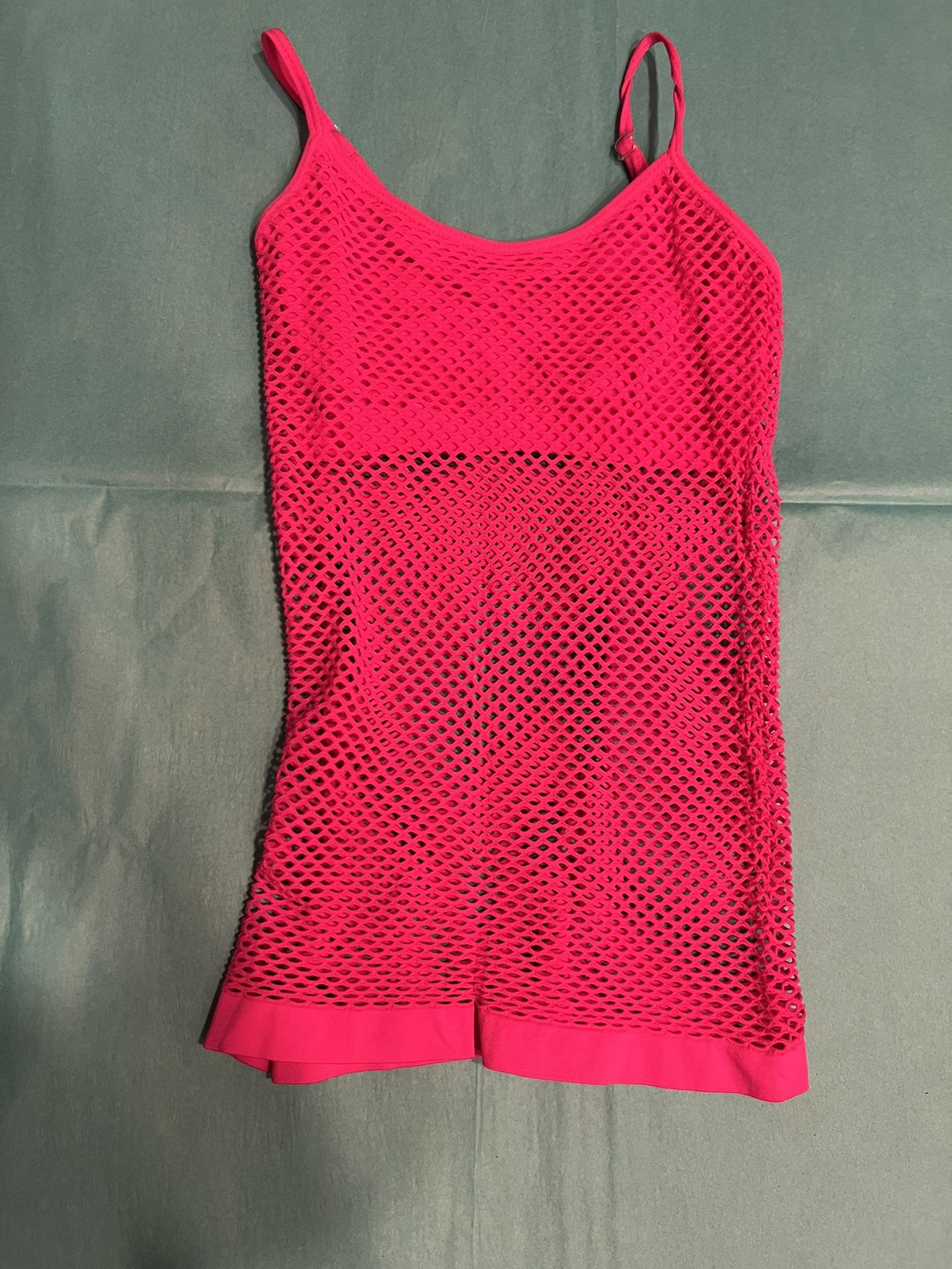Hot Pink Fishnet Top With Bra Top