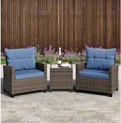 3 Pieces Patio Furniture Set 3 Pieces PE Rattan Wicker Chairs with Table Outdoor Furniture for Back