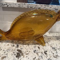 Vintage Murano Large Crackle Glass Fish Bottle 
