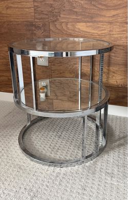 Round Chrome and Glass Two-Tier Side Table