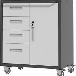 S284-Metal Storage Cabinet with Wheels, Rolling Tool Cabinet with Adjustable Shelve, Locking Garage Storage Cabinet with 4 Drawer and 1 Door for Tools