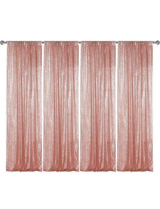 Rose Gold Sequin Backdrop Curtain 4 Panels 2FTx8FT Glitter Rose Gold Background Drapes