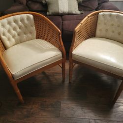 Pair Of Vintage MCM Wicker Woven Cane Chairs