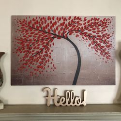 New ⓅⒶⒾⓃⓉ ⒸⒶⓃⓋⒶⓈ Tree with red leaves 35.5” x 23.5”
