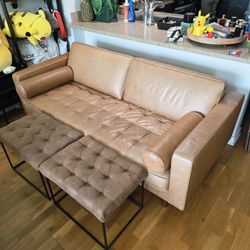 Mid central leather sofa loveseat in Tan
