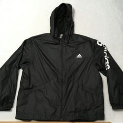 Adidas Jacket HOODED LARGE Black Primegreen SPELLOUT SLEEVES Windbreaker MESH