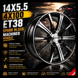 🔥 14X5.5 4X100 ET38 Spark Black Machined Wheels 🔥