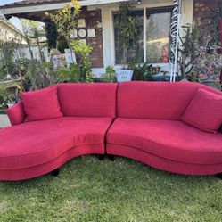 2-piece Red Round Chaise Sectional Sofa,  Curved Sofa